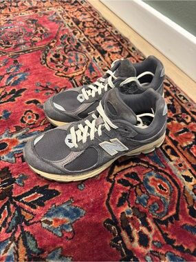 New Balance Charcoal and Cream Mesh Suede Sneakers